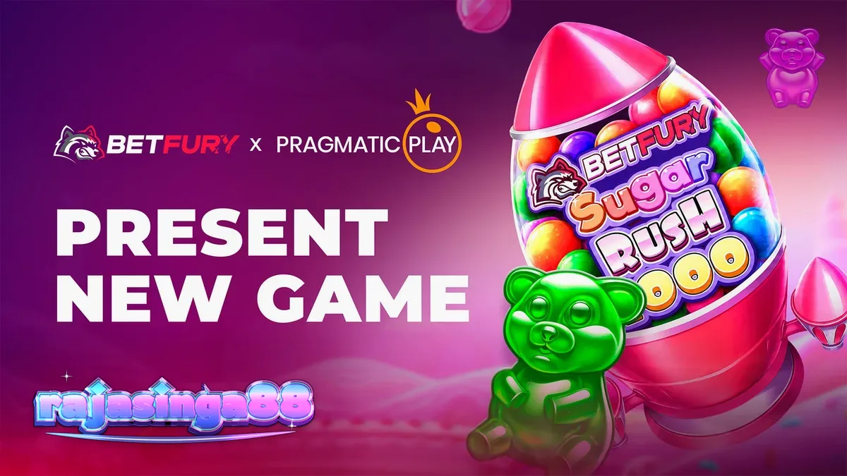 Tampilan visual antarmuka permainan slot BetFury Sugar Rush 1000 dengan elemen warna-warni.